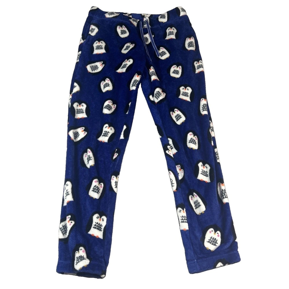 Joyspun Penguin Print Soft Fuzzy Blue Pajama Pants Women's Medium 8-10